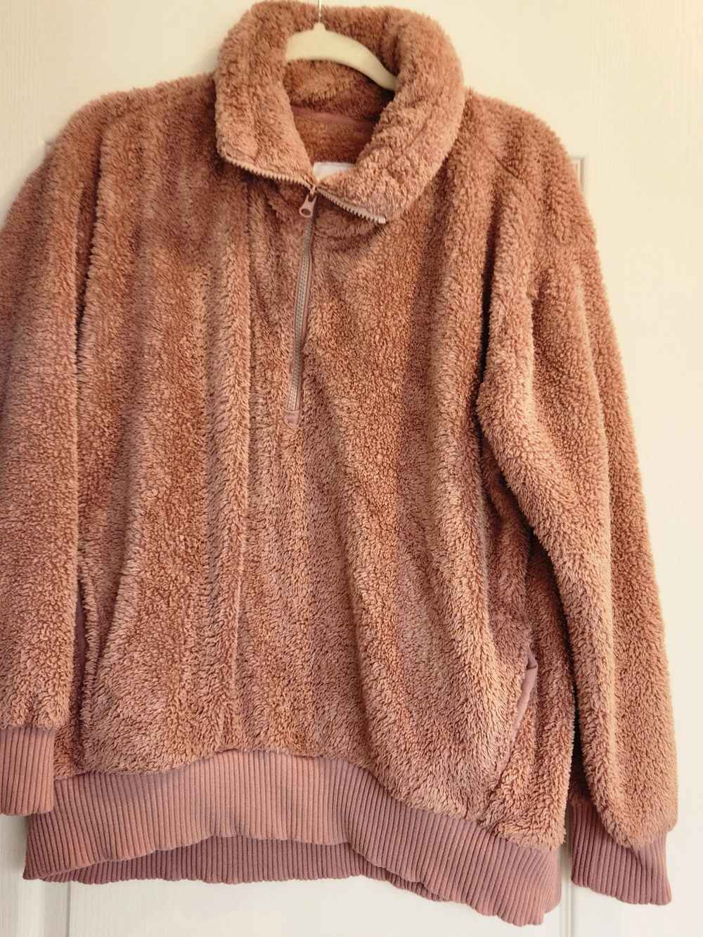 Members Mark Cozy Plush Half-Zip Pullover Sweatshirt Pink L Euc